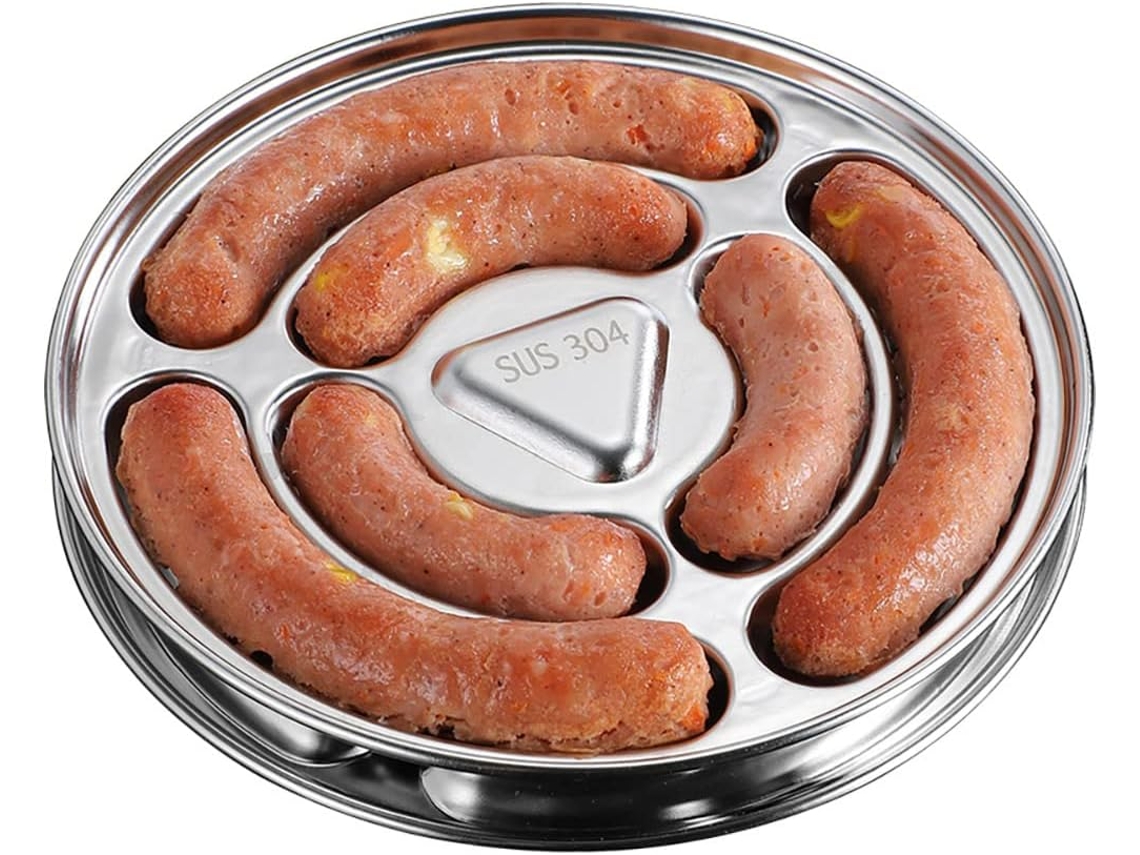 Molde de acero inoxidable para salchichas con 6 cavidades, antiadherente, para hacer perritos calientes. Molde redondo con forma de cuerno.