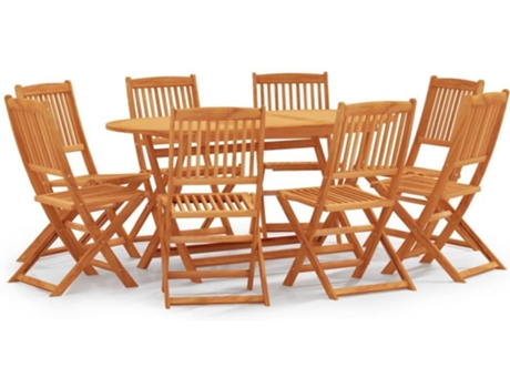 Conjunto 9 de comedor de jardín plegable VIDAXL madera eucalipto