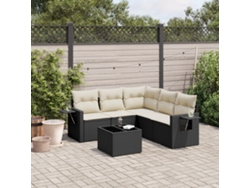 Conjunto de sofá de jardín de 6 piezas con cojines, mimbre sintético negro, DKD Home Decor