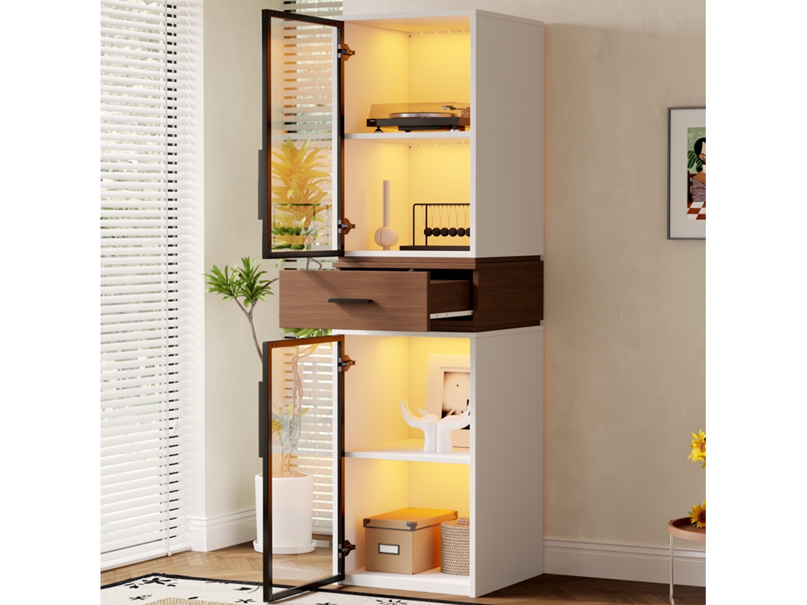 Vitrina De Cristal De 40x40x200cm Con Led Blanco Y 1 Cajón.