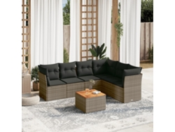 Conjunto de sofá de jardín de 7 piezas con cojines, mimbre gris, DKD Home Decor