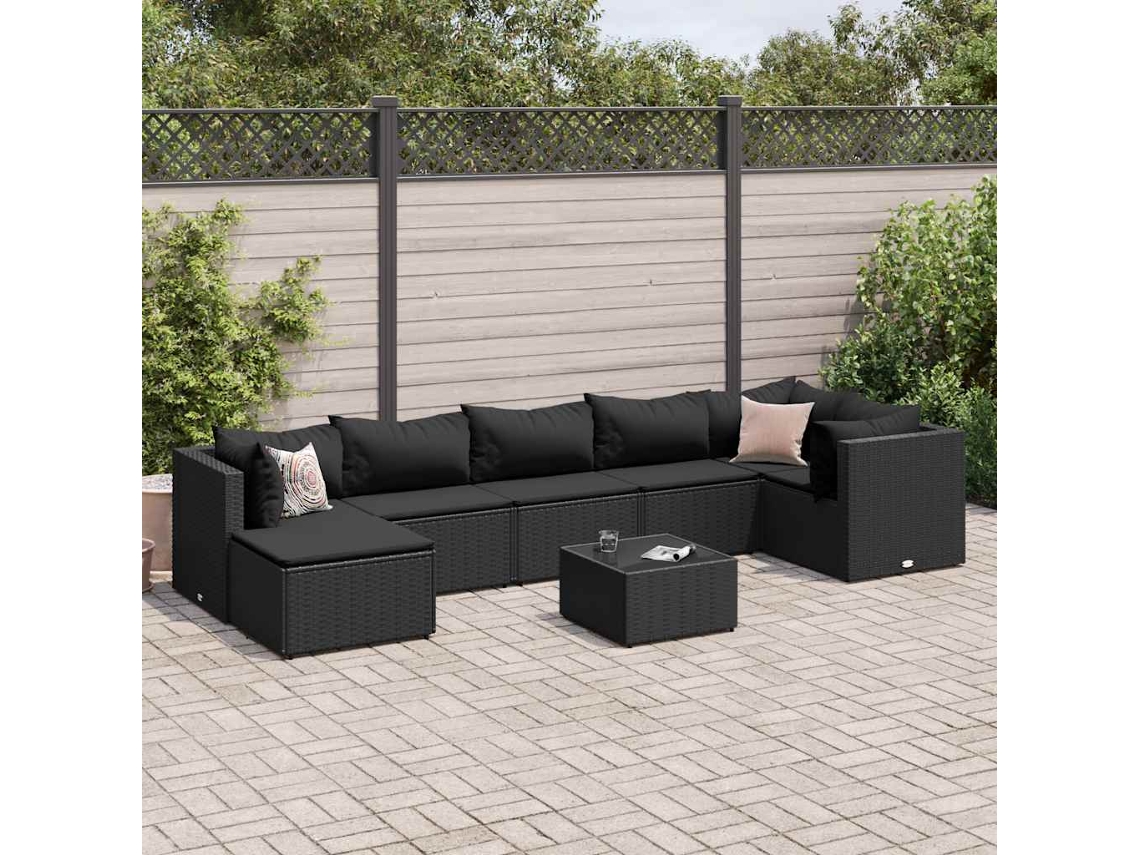 Conjunto de jardín de 8 piezas con cojines de mimbre negros de DKD Home Decor