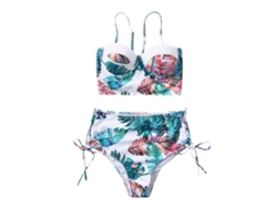 Conjunto de bikini para mujer, cruzado, de cintura alta, 2 piezas, estampado de hojas, cómodo para playa y verano