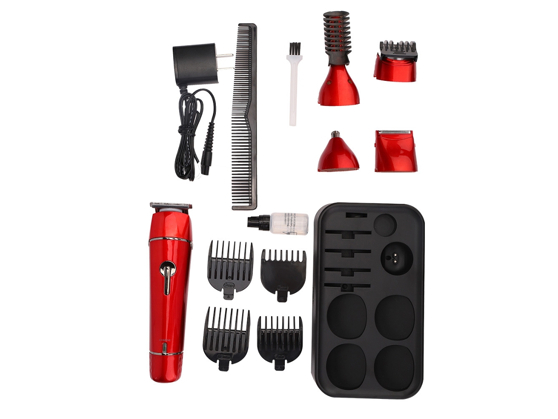 5 En 1 Herramienta Eléctrica Multifuncional Para Recortar Bigote, Barbilla, Nariz, Cejas Y Pelo (rojo)
