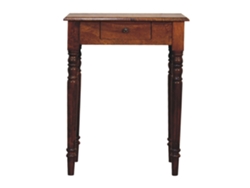 Secreter de madera maciza con patas torneadas, 1 cajón, marrón oscuro. Muebles Artesanos.