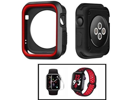 Carcasa Military + Correa SportyStyle + Protector de Hydrogel PHONECARE Apple iWatch Series SE - 44mm Negro y Rojo