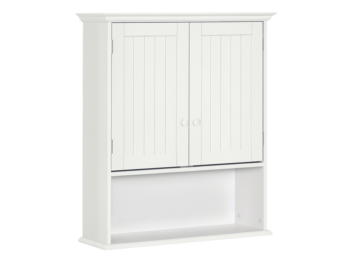 Armario De Pared Para Baño Con 2 Puertas Y Estante Abierto, Compacto, Blanco, 60x20x70 Cm.