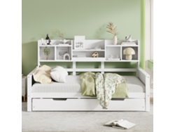 Sofá cama retráctil de 90 x 200 cm con cajón de almacenamiento, estructura de láminas, estilo madera de pino blanco.