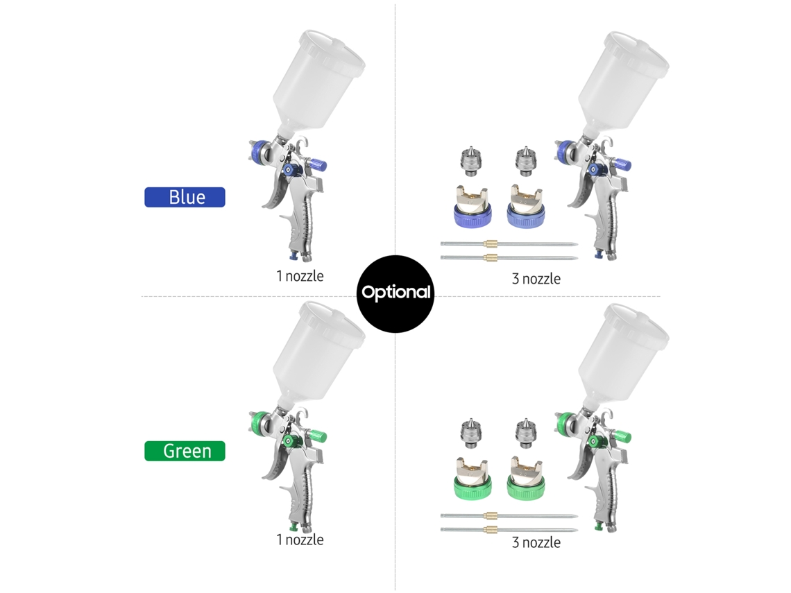 Pistola De Pintura Geevorks Hvlp De Alimentación Por Gravedad Con Depósito De 600 Ml Y Boquillas De 1,4 Mm, 1,7 Mm Y 2,0 Mm Para Coches, Muebles Y Paredes.
