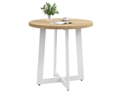 Mesa De Comedor Redonda Para 4 Personas, Tablero De Madera, Base De Acero En Forma De Cruz, Acabado En Roble, Ø80