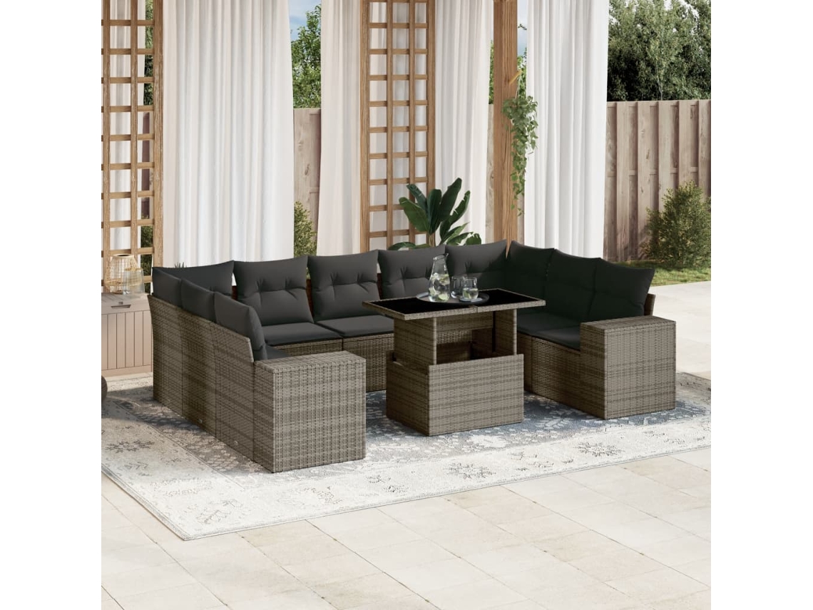 Conjunto de sofás de jardín de 10 piezas DKD Home Decor con cojines de mimbre gris