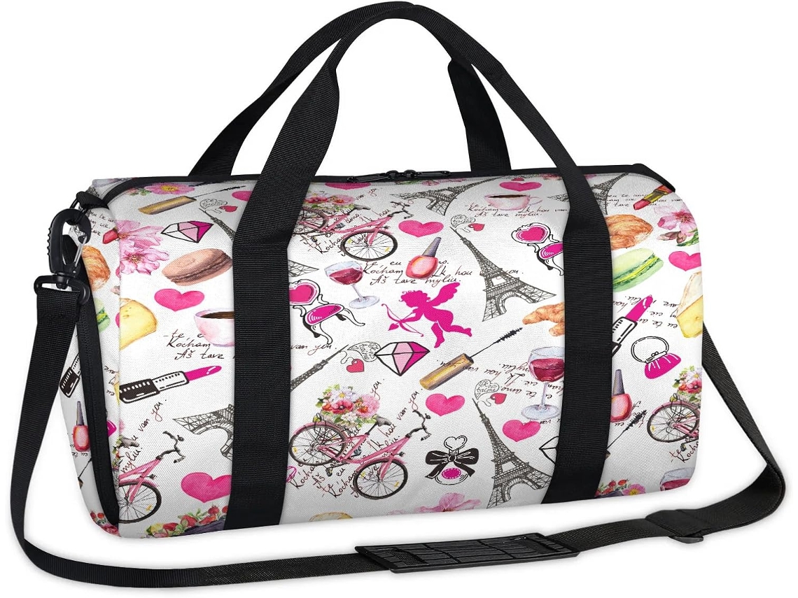 Bolso de mano de marca romántica con estampado de la Torre Eiffel, 45x21x23cm, tejido de poliéster.