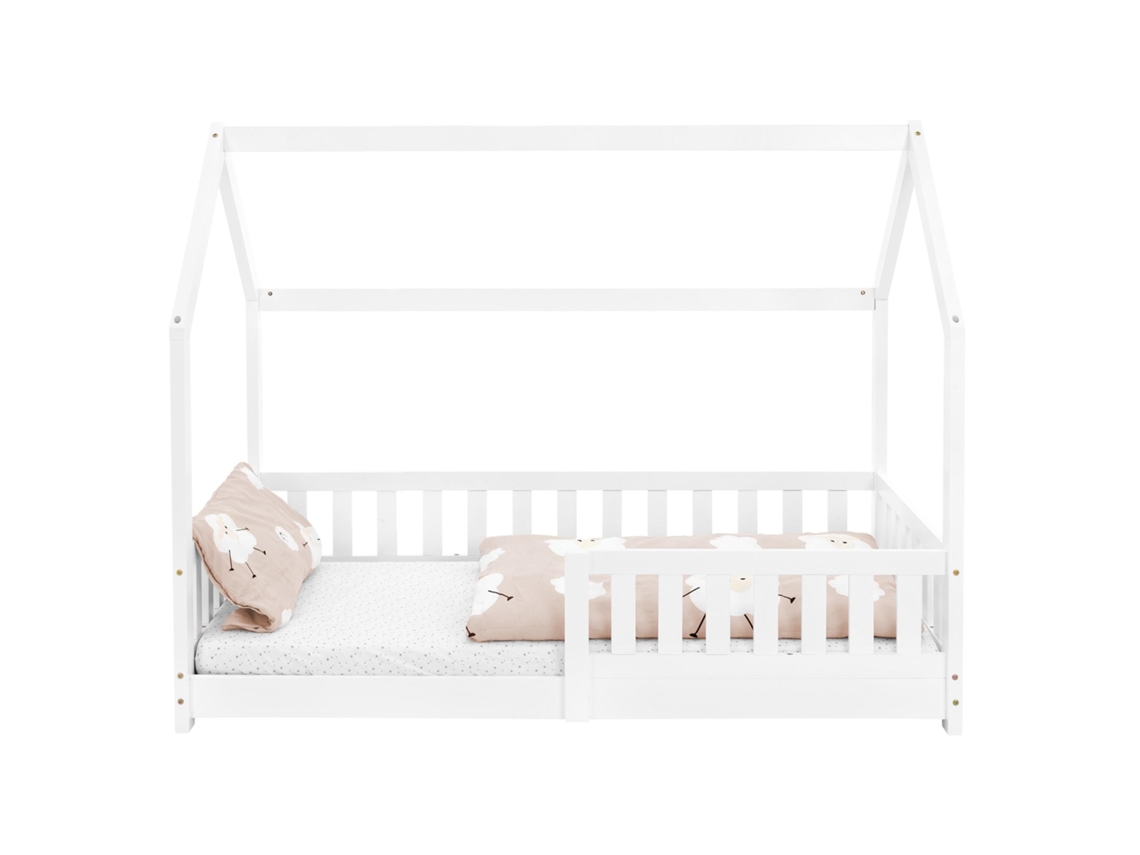 Cama infantil casa ML-Design 80x160cm color blanco con protección anticaída y somier