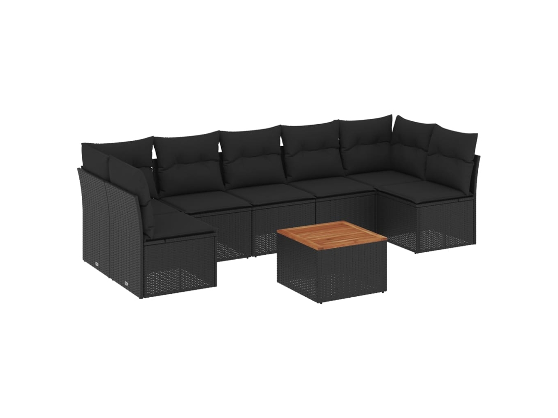 Conjunto 8 de sofás de jardín VIDAXL y cojines ratán sintético negro