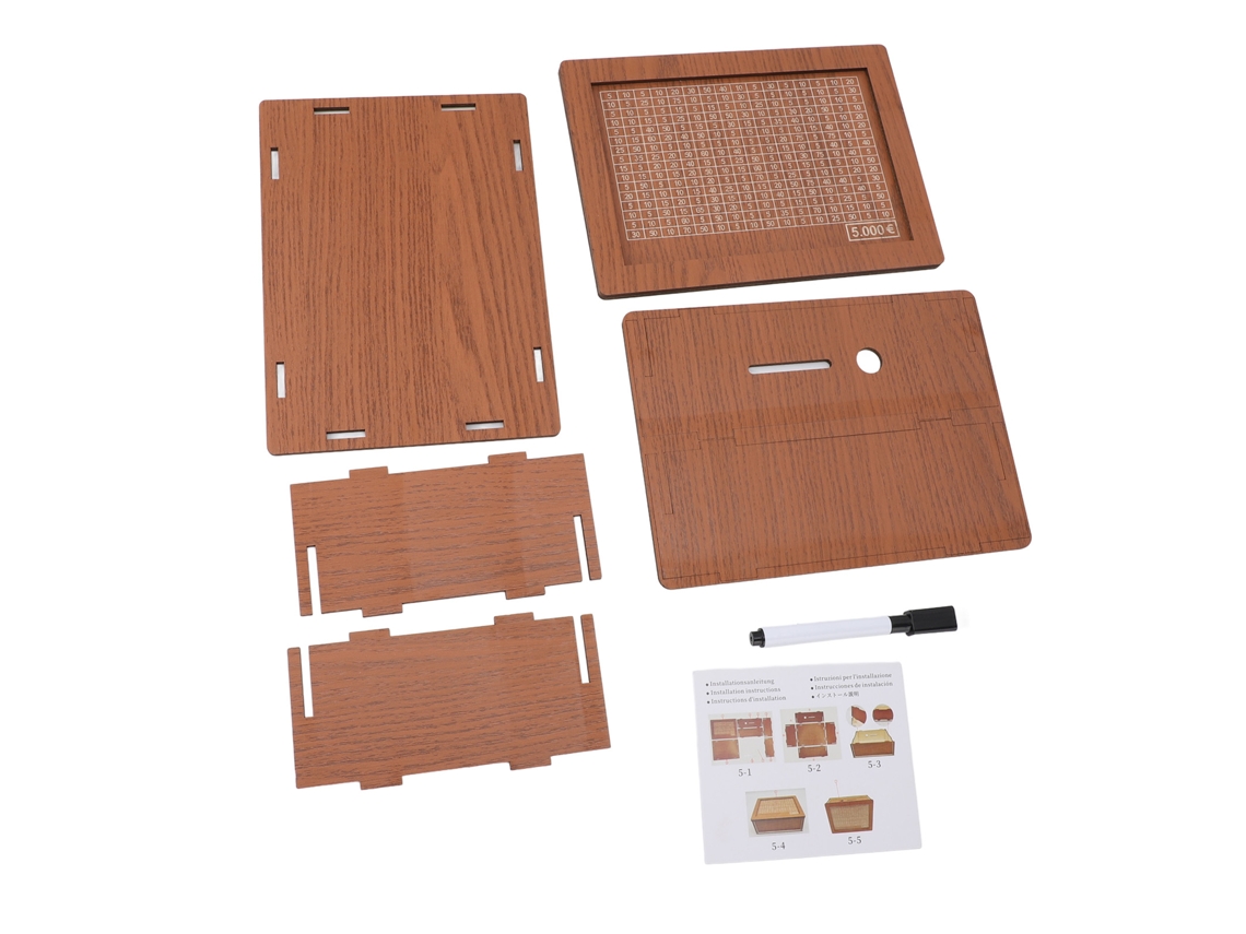 Hucha De Madera Con Contador Para Adultos Y Niños - Objetivo De Ahorro: 5000 Euros