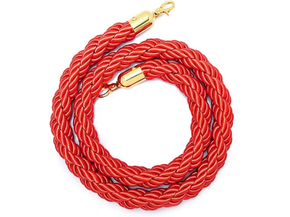 Cuerda Barrera Roja Dorada De 1,5 M Con Gancho Para Sistemas De Guía Y Gestión De Colas.