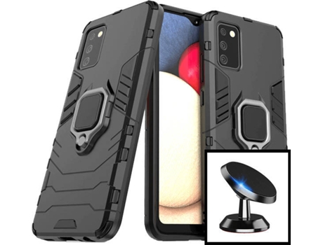 Kit Carcasa y Soporte Magnético Samsung Galaxy A02s PHONECARE 3X1 Military Defender Negro