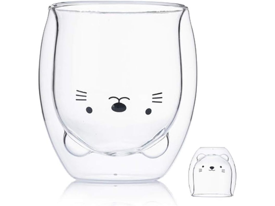 Taza Gatito Taza De Vidrio Doble Pared Aislada Regalo Cumpleaños Taza Café Té Leche Regalo Personal Mejor Regalo