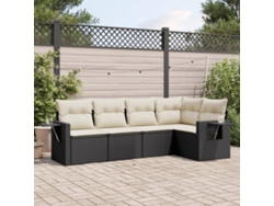 Conjunto de sofá de jardín de 5 piezas con cojines de mimbre sintético negro, Dkd Home Decor
