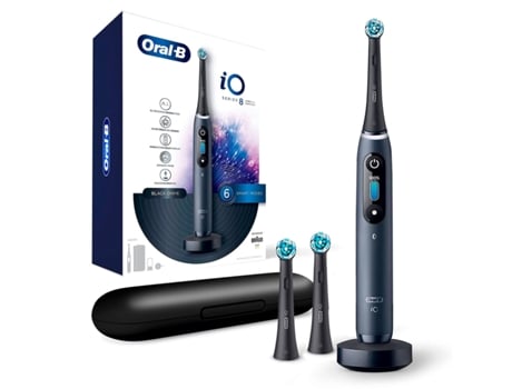 Braun Oral-B IO8 Negro + Estuche + 2 recambios/ Cepillo de dientes eléctrico recargable / Inteligencia artificial