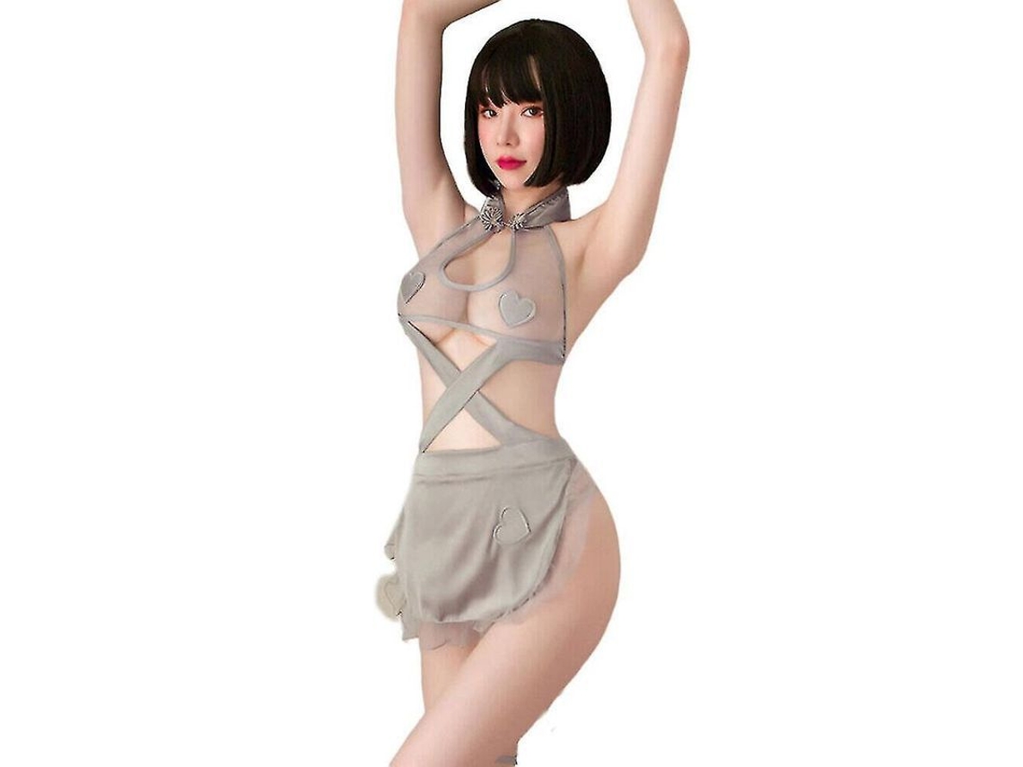 Pijama Sexy De Seda Con Volantes Y Bragas Transparentes, Kimono De Tirantes Para Mujer, Fl6932