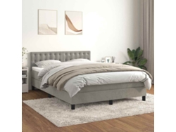 Cama Box Spring Con Colchón Terciopelo Gris Claro 140x200 Cm