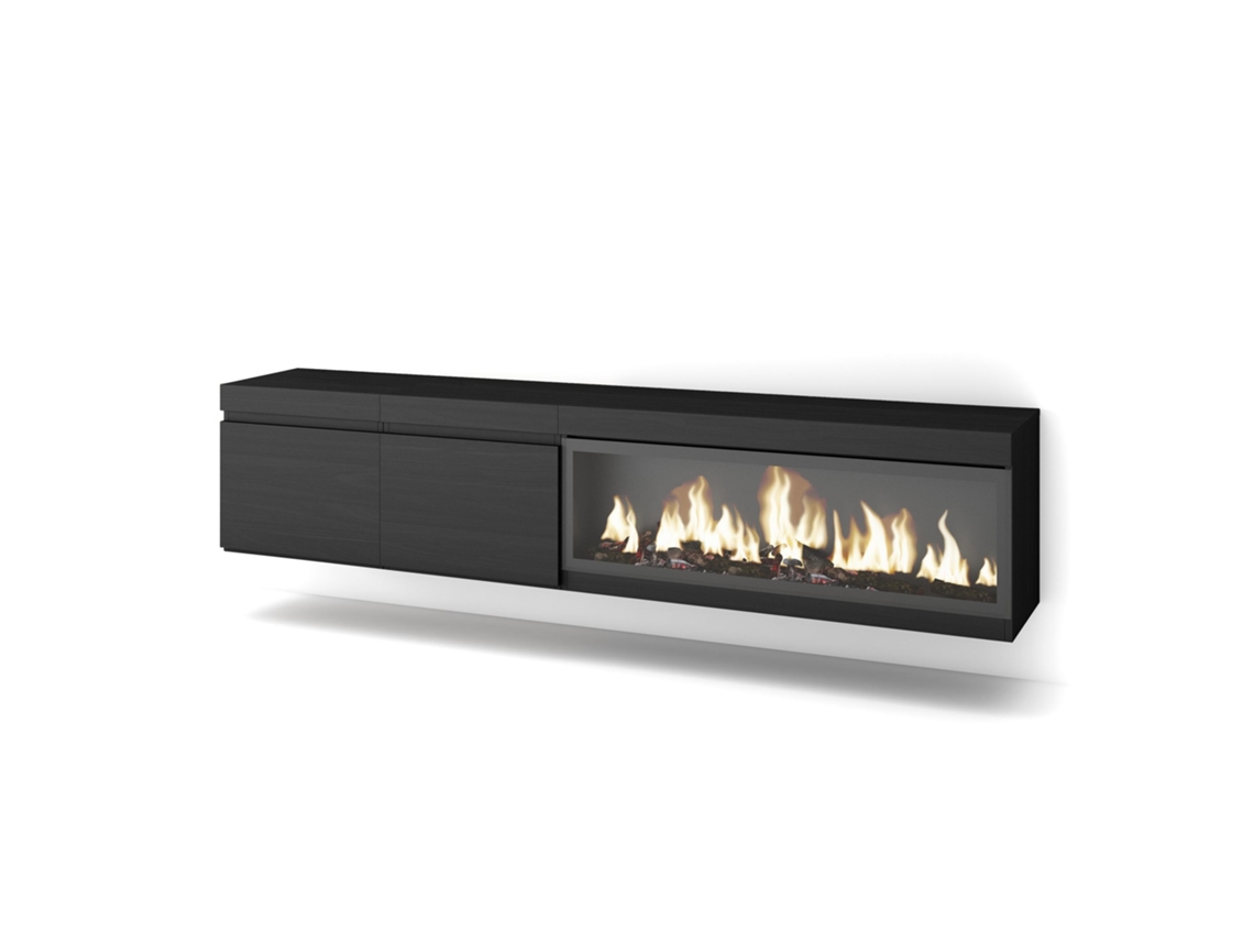 Mueble TV, Televisión, 210, Para TV hasta 80, Chimenea eléctrica XXL, Colgado, Suspendido, Negro SKRAUT HOME