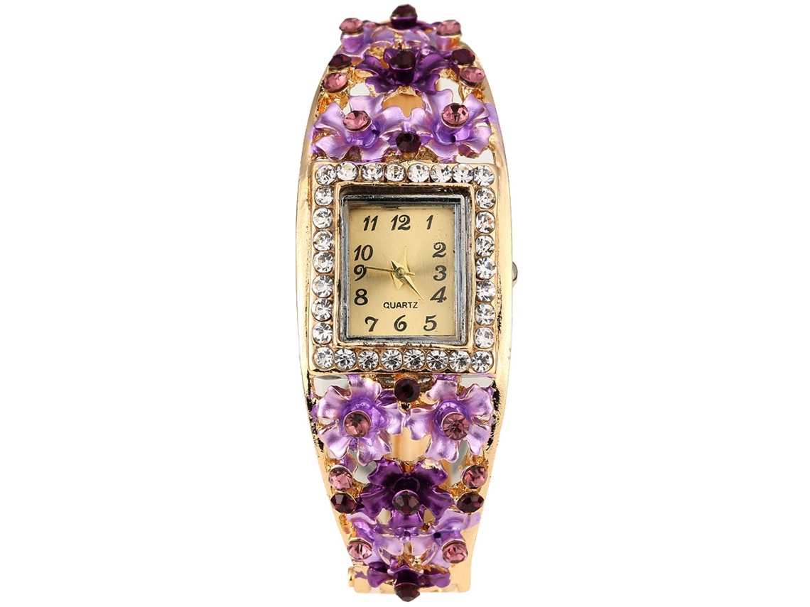 Elegante Reloj De Pulsera Para Mujer Con Diamantes De Imitación Y Diseño Floral, De Cuarzo Y Aleación.