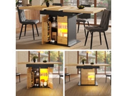 Mesa De Cocina Extensible Para 4-6 Personas, Mesa Telescópica Con Led, Con Almacenamiento Para Bocadillos Y Puertas De Armario, Diseño Compacto.