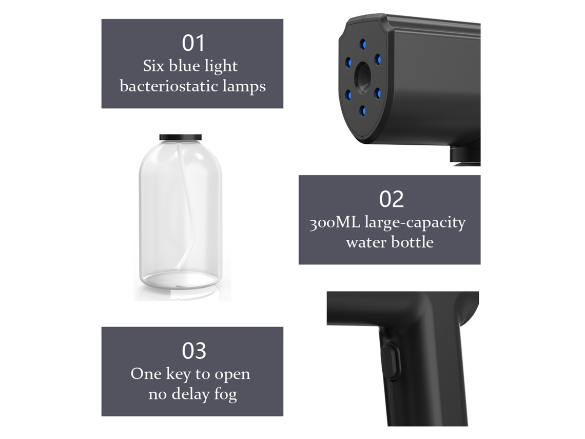 Pulverizador Desinfectante Inalámbrico Con Luz Azul, Portátil, Recargable Por Usb, 300 Ml.