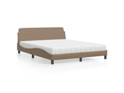 Cama Con Colchón Cuero Sintético Capuchino 160x200 Cm