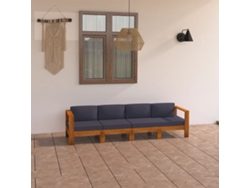 Sofá de jardín de 4 plazas con cojines gris oscuro en madera de acacia, DKD Home Decor