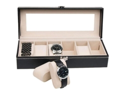Caja Para Relojes De Cuero Negro Con 6 Compartimentos Para Un Almacenamiento Y Exhibición Organizados.