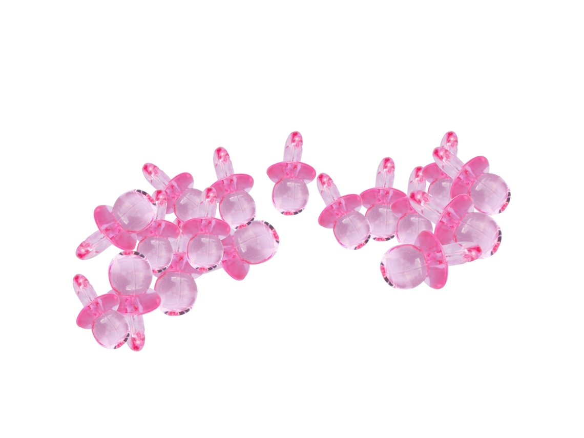 Chupetes de acrílico transparente rosa, 20 unidades, para baby shower.