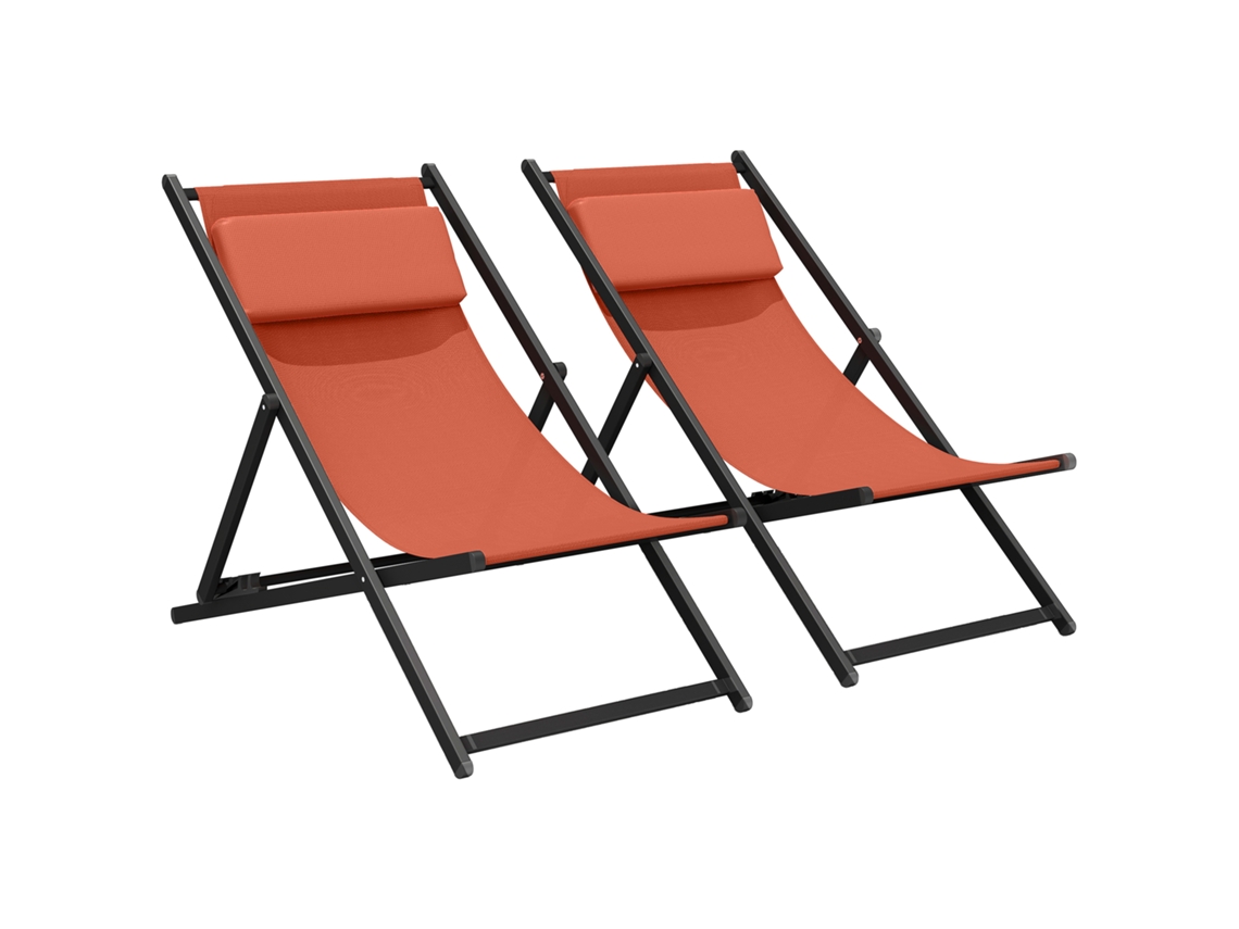 Juego De 2 Tumbonas Plegables Con Reposacabezas Reclinable De Textileno, 60 X 100 X 85 Cm, Color Rojo Ladrillo.