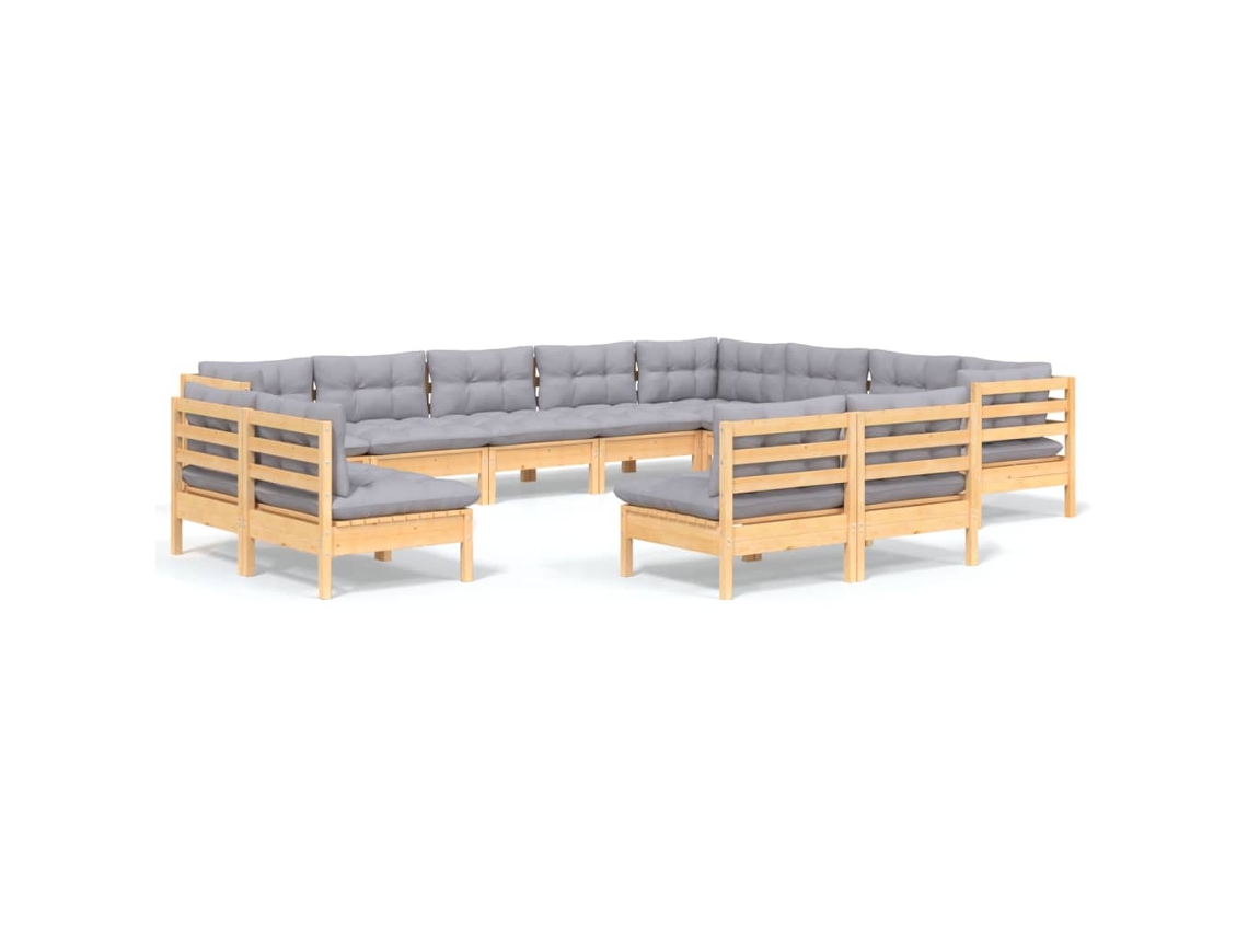Maison Exclusive - Juego De Muebles De Jardín 12 Pzas Y Cojines Madera Maciza Pino