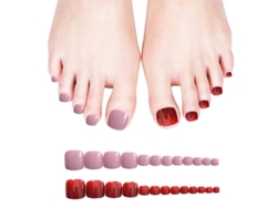 24 Uñas Postizas Cortas Cuadradas Para Los Pies, Cobertura Total, Rosa Chic, Con Purpurina.
