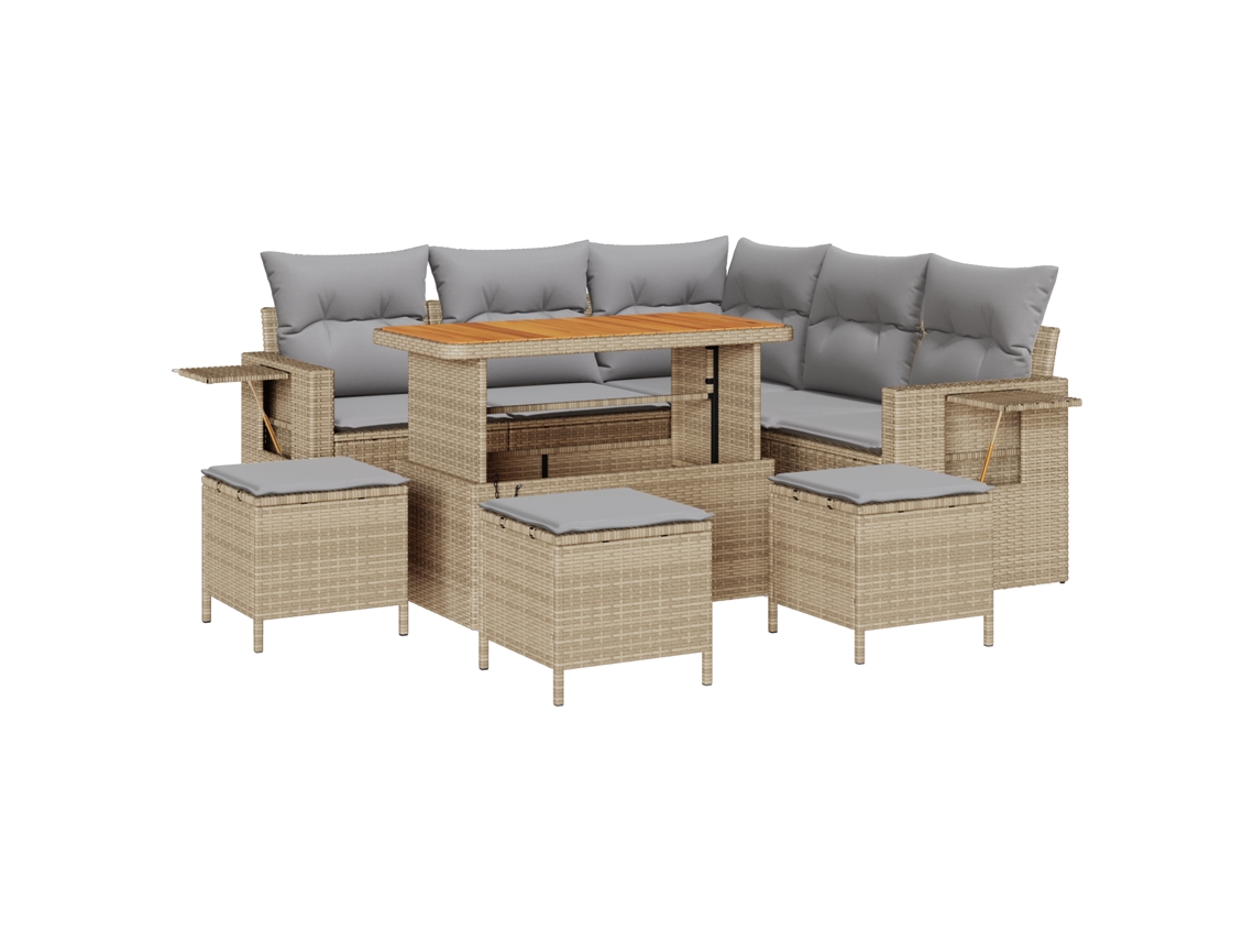 Conjunto 9 De Sofá De Jardín Vidaxl Con Cojines Beige Poliratán Acacia