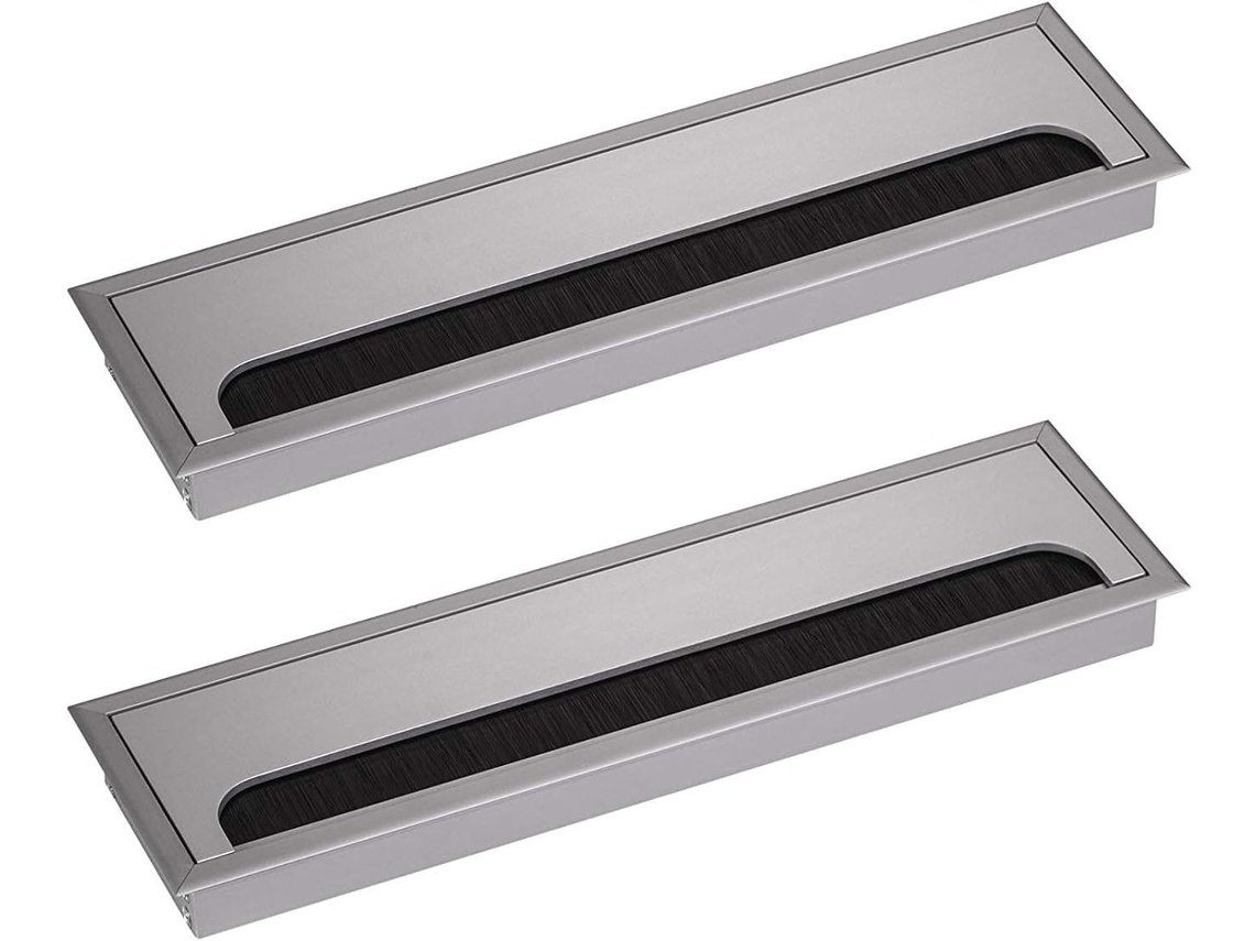 Pack de 2 Pasacables Rectangulares de 80x280mm para Muebles en Aluminio Anodizado Plata