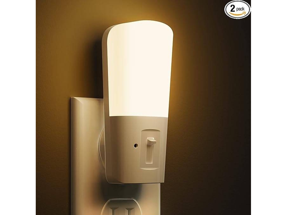 Luz nocturna LED regulable (paquete de 2), luces nocturnas LED con enchufe de pared, blanco suave, brillo ajustable de 3000 K (blanco)