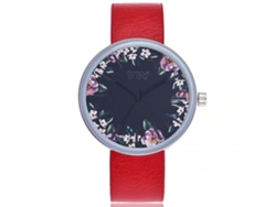 Reloj De Pulsera Ccq Fashion Para Mujer Con Esfera Redonda Y Estampado Floral, Movimiento De Cuarzo Rojo.