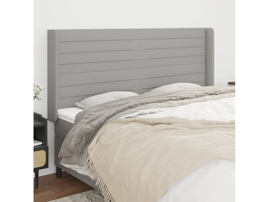Cabecero Con Orejas De Tela Gris Claro 183x16x118/128 Cm