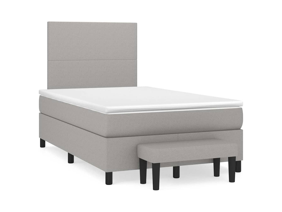 Cama Box Spring Con Colchón Tela Gris Claro 120x190 Cm