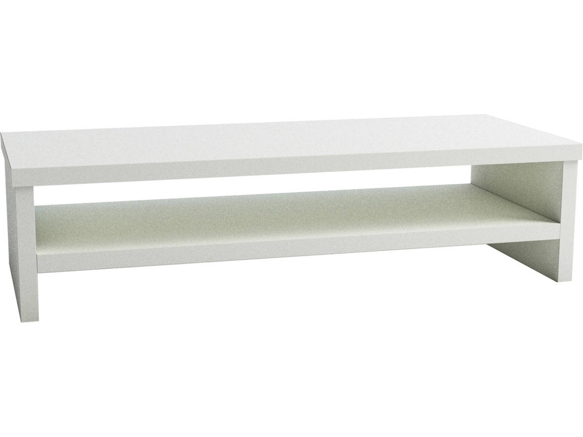 Soporte de Monitor HENOR con Estantería Intermediario (Blanco - Madera - 62x26.5x16 cm - Soporta 50Kg)