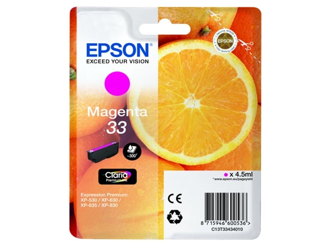 Cartucho de tinta original EPSON, 33, Naranjas 4,5 ml , Magenta, , C13T33434022, T3343