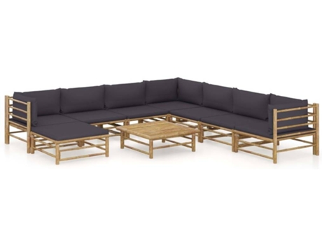 Conjunto 9 de muebles de jardín VIDAXL bambú con cojines gris oscuro