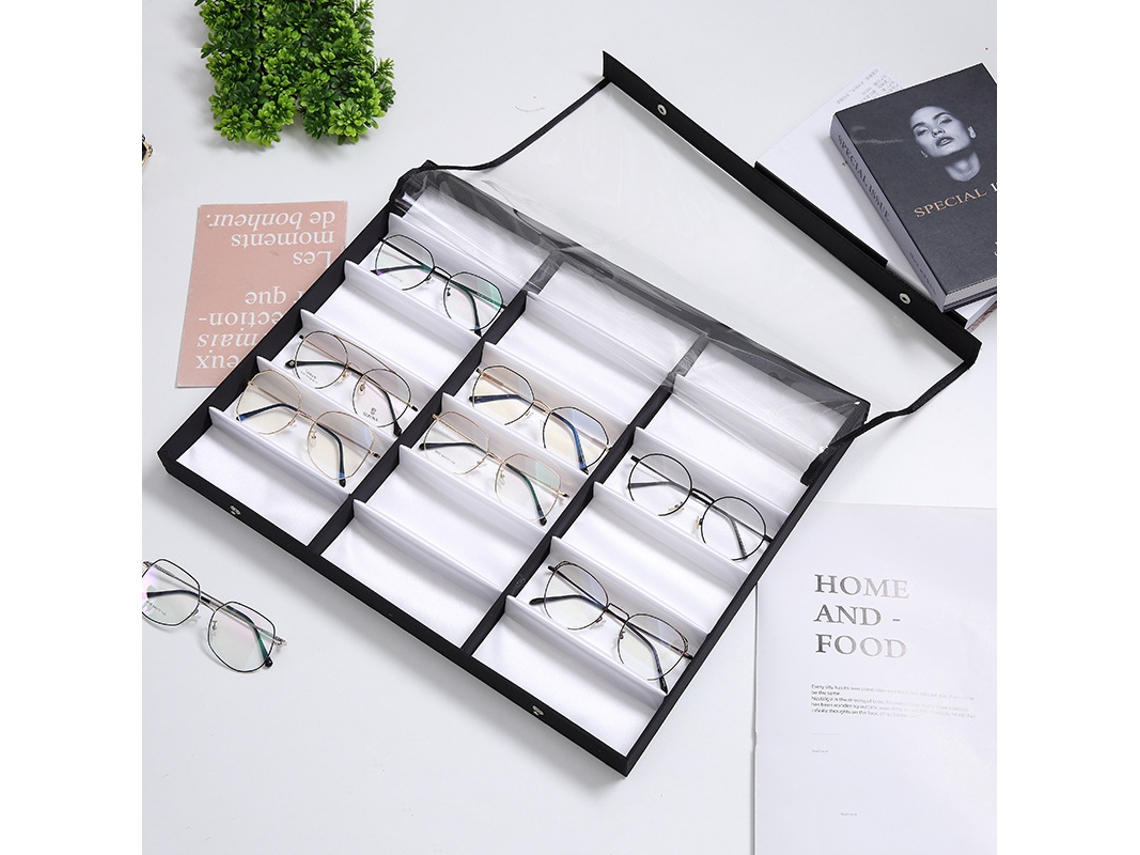 Caja Gafas Almacenamiento Exhibición Organizador Piel Pu Capacidad 18 Pares