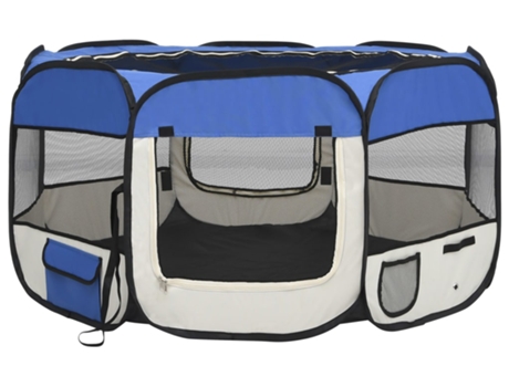 vidaXL Parque de perros plegable y bolsa transporte azul 125x125x61cm