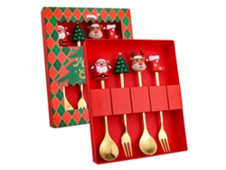 Juego de Cuchara y Tenedor Navideño, Acero Inoxidable, 4 Piezas TRUYUETY