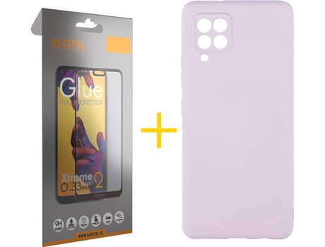 Funda y Protector de Vidrio Full Samsung Galaxy A42 5G ACCETEL Silicona Líquida Morado
